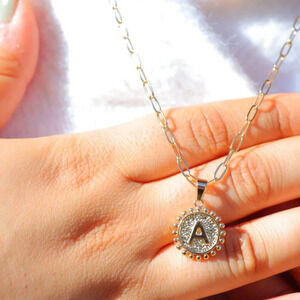 2 LAYER GOLD LETTER INITIAL COIN ROUND/CIRCLE PENDANT DAINTY NECKLACE, ELDM22154